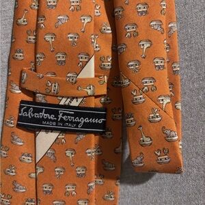 Salvatore Ferragamo Orange Tie with Cat Pattern